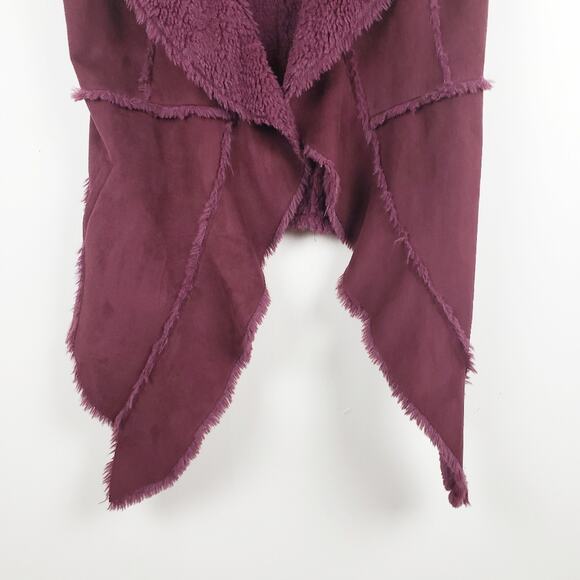 Sioni Hippie Chic Wine color Faux Suede Faux Shearling Fur Vest Size Medium - Picture 7 of 9